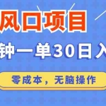 （12272期）最新风口项目操作，3分钟一单30。日入2000左右，零成本，无脑操作。