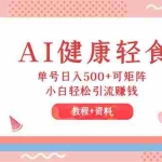 (12388期)AI健康轻食,单号日入500+可矩阵,小白轻松引流赚钱(教程+食谱)