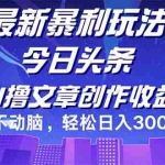 (12469期)今日头条最新暴利玩法,动手不动脑轻松日入3000+