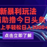 (12502期)今日头条最新玩法最火,动手不动脑,简单易上手。轻松日入3000+