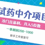 (12652期)冷门且暴利的试药中介项目,一单利润200~1000,月入五位数,小白工作室…