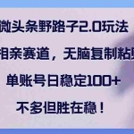 (12763期)微头条野路子2.0玩法之相亲赛道,无脑复制粘贴,单账号日稳定100+,不…