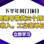下半年风口项目,靠视频号带货三个月时间赚一年收入,工作室实测单日3…