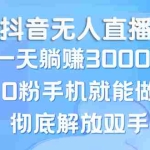 (13038期)抖音无人直播,一天躺赚3000+,0粉手机就能做,新手小白均可操作