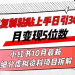 (13077期)三天复制粘贴上手日引300+月变现5位数小红书10月最新 细分虚拟资料项目…