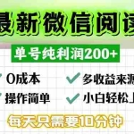 (13108期)微信阅读最新玩法,每天十分钟,单号一天200+,简单0零成本,当日提现