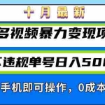 (13102期)十月最新多多视频暴力变现项目,不违规单号日入500+,一部手机即可操作…