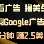 (13114期)看广告,撸美金!3分钟赚2.5美金!日入200美金不是梦!揭秘Google广告…
