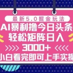 (13398期)今日头条最新5.0掘金玩法,轻松矩阵日入3000+