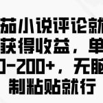 (13579期)番茄小说评论就可以获得收益,单日100-200+,无脑复制粘贴就行