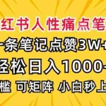 (13637期)小红书人性痛点笔记,一条笔记点赞3W+,轻松日入1000+,小白秒上手