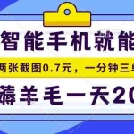 (13943期)会智能手机就能做,两张截图0.7元,一分钟三单,纯薅羊毛一天200+