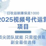 （14240期）2025视频号代运营 日躺赚1000＋ 只需提供账号