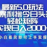 (14336期)今日头条最新5.0玩法,思路简单,复制粘贴,轻松实现矩阵日入2000+