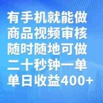 (14446期)有手机就能做,商品视频审核,随时随地可做,二十秒钟一单,单日收益400+