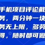 (14591期)纯手机项目评论截图任务,两分钟一块钱 任务无上限多劳多得,随时随地…