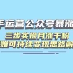 (14111期)新手运营公众号暴涨秘籍,三步实操月涨千粉,附赠可持续变现思路解析
