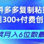 （14232期）拼多多复制粘贴日引300+付费创业粉，割韭菜月入6位数最新教程！