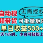 (14229期)自动视频带货,可批量矩阵,单日收益500+、轻松实现睡后收益,小白可…