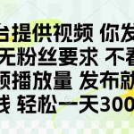 （14224期）发布平台提供视频就有钱 无粉丝要求 不看视频播放量 发布就有钱 一天300+