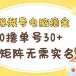 (14220期)视频号电脑撸金 0撸单号30+ 可矩阵 无需实名多号多得