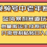 （14314期）2025视频号中老年短视频蓝海暴利风口！复制粘贴搬运视频单日赚800+，无…