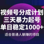(14356期)视频号分成计划,三天暴力起号玩法 单日稳定1000+