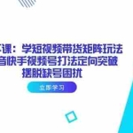 (14433期)线下课:学短视频带货矩阵玩法 抖音快手视频号打法定向突破,摆脱缺号困扰