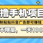 (14752期)2025年最新手机零撸小项目,复制粘贴抖音广告即可赚钱,平台大水,任务…