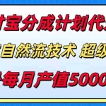 (15592期)支付宝分成计划代运营,最新自然流技术,收益稳定,单号月产5000+!