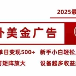 (16029期) 2025最新风口 海外美金广告 单机单日变现500+ 可矩阵放大 设备越多收…