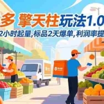 （16495期）拼多多 擎天柱玩法1.0+1.5，水果生鲜2小时起量,标品2天爆单,利润率提升30%