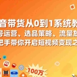 （17326期）抖音带货从0到1系统教学，账号运营、选品策略、流量放大，手把手带你开启短视频变现之路