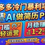 （17838期）拼多多冷门暴利项目：AI 做简历 PPT，低门槛轻运营，月稳赚 1-2 万