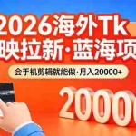 （17929期）26年最新海外Tk剪映拉新，蓝海项目，会手机剪辑就可以做，月入20000＋