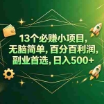 （18315期）13个必赚钱的小项目，百分百赚米，无脑简单，副业首选，日入300+
