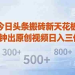 （18362期）今日头条搬砖新天花板 仅需复制粘贴5分钟出原创视频 发多平台日入三位数