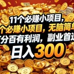 （18756期）11个必赚的小项目，百分百赚元子，无脑简单，副业首选，日入300+