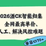 （18794期）2026最新版酒店CK 智能归集玩法 最高单价、零成本、零人工 操作、解决风控难题