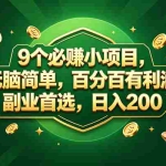 （18950期）9个必赚的小项目，百分百赚元子，无脑简单，副业首选，日入300+