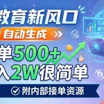 （19229期）AI教育新风口，自动生成，一单500+，月入2W很简单，附内部接单资源