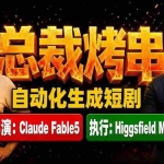 （19541期）《总裁烤串》真人短剧全自动诞生！Claude Fable5 当导演，Higgsfield MCP 执行！