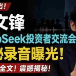 （19570期）全文流出梁文锋DeepSeek投资者交流会神秘录音曝光，感兴趣的抓紧看
