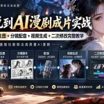（20577期）从小说到AI漫剧成片实战：写文+人物场景生图+分镜配音+视频生成+二次修改完整教学