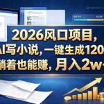 （20653期）2026 风口项目，AI 写小说，一键生成 120 万字，躺着也能赚，月入 2w +