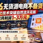 （20896期）2026无货源电商不备货2.0【更新1010】：超低费比技术突破自然流天花板，单店月利润1-3万元